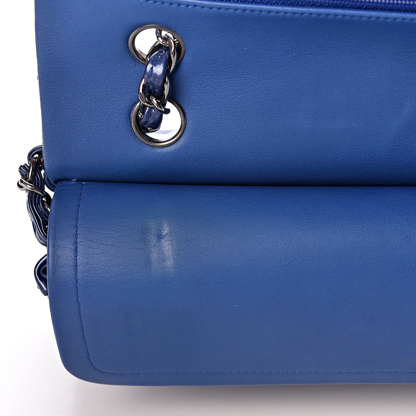 Patent Quilted Medium Double Flap Blue