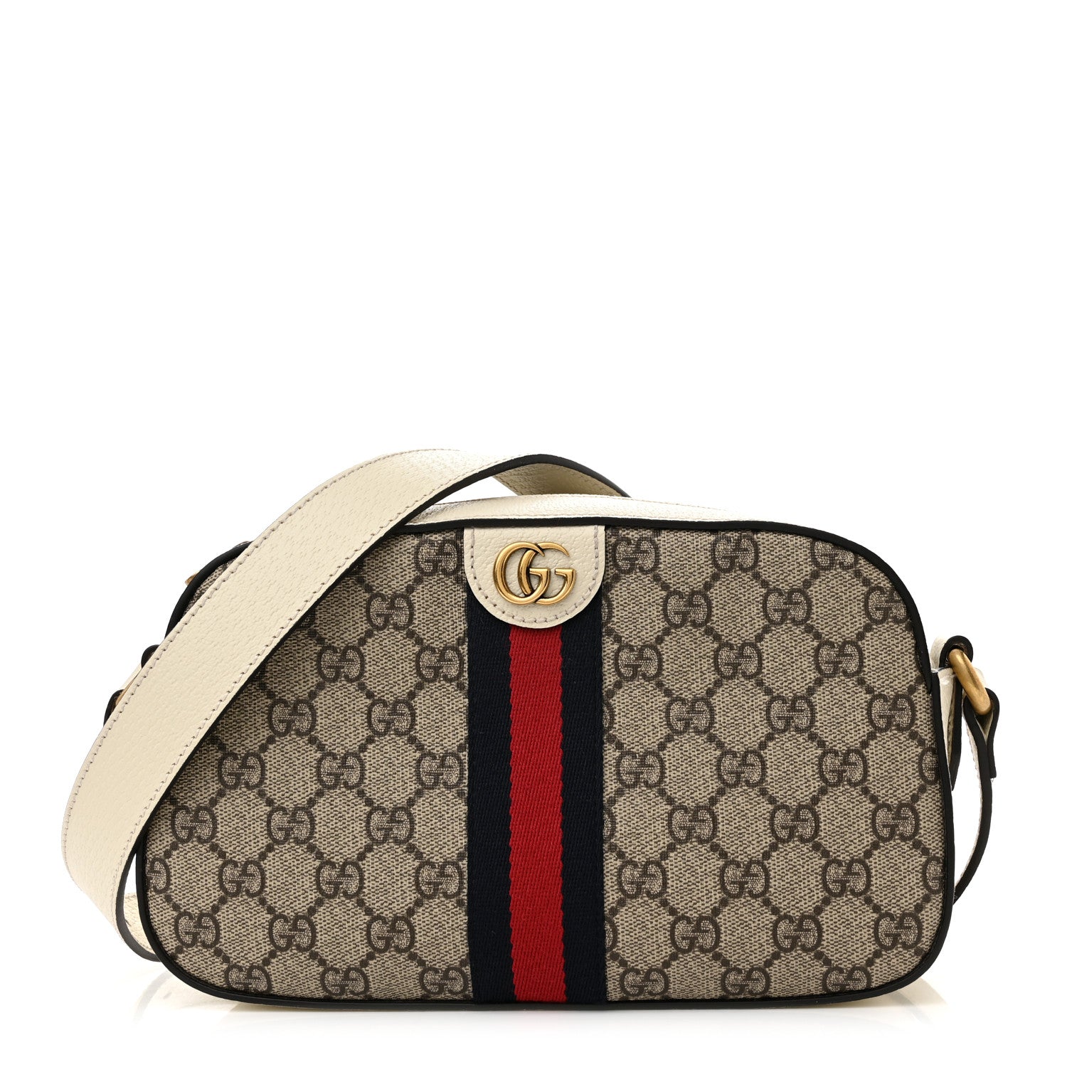 Gucci GG Supreme Monogram Textured Calfskin Web Small Ophidia Camera Bag Beige Ebony Mystic White 1 of 12