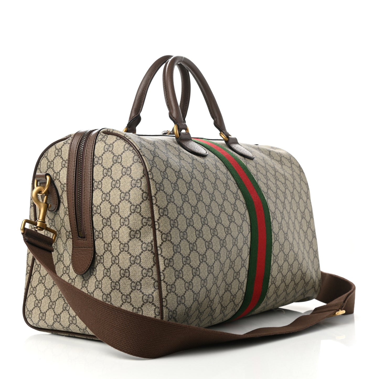 GG Supreme Monogram Textured Dollar Calfskin Web Medium Ophidia Carry-On Duffle Bag Beige Ebony New Acero