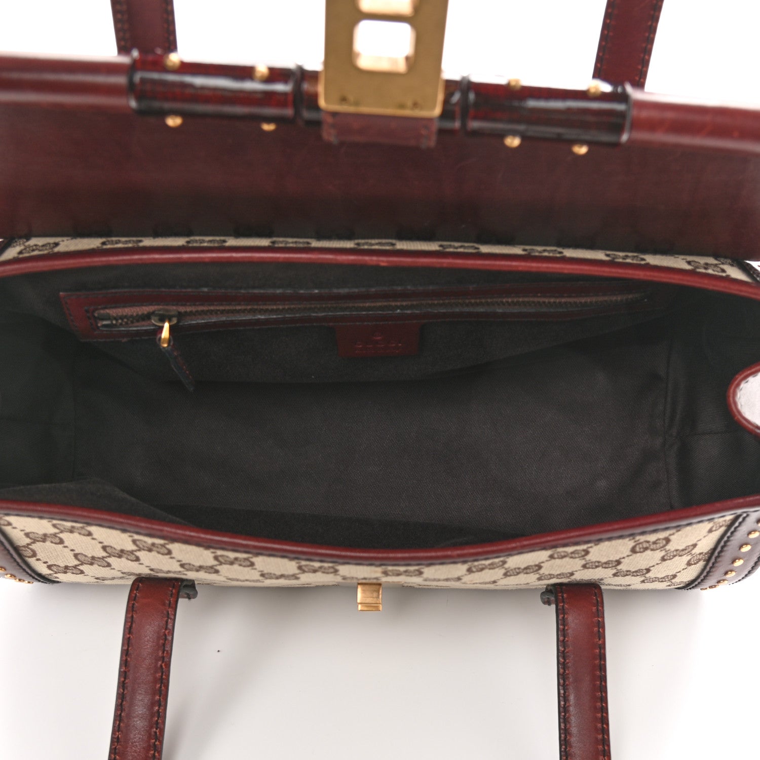 Gucci Monogram Bamboo Bullet Satchel Burgundy 5 of 9