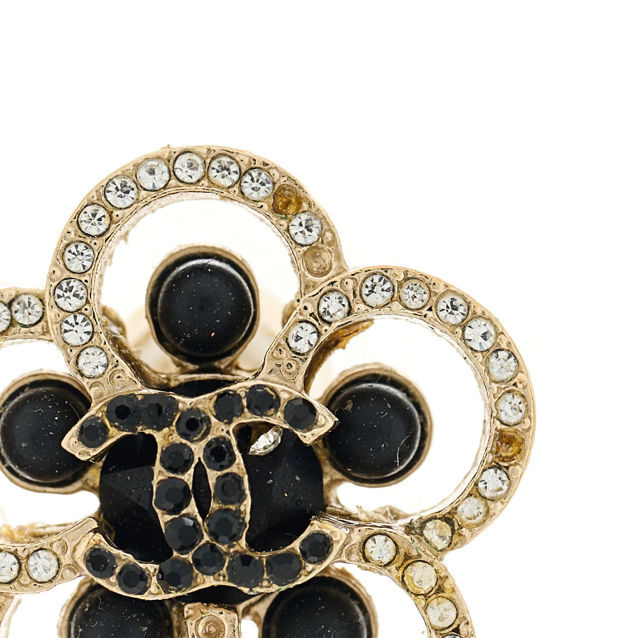 Chanel Crystal CC Camellia Earrings Black Gold 3 of 5