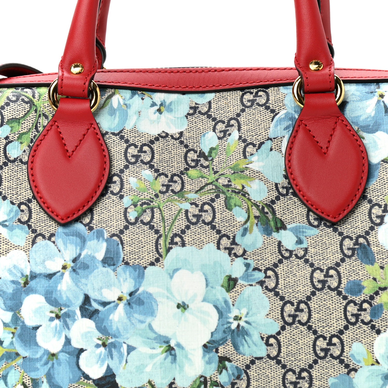 Gucci GG Supreme Monogram Blooms Small Boston Beige Blue Navy Hibiscus Red 7 of 9