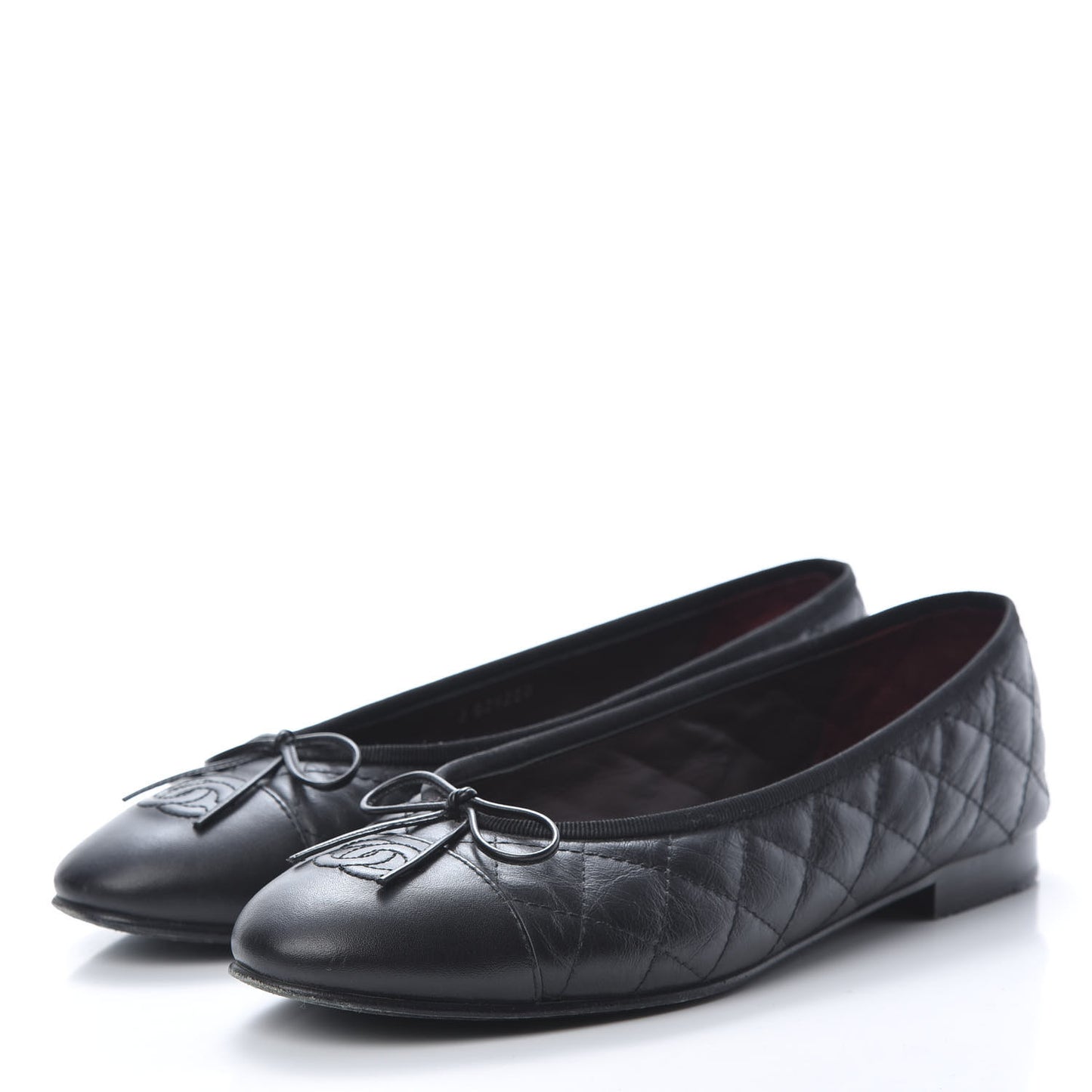 Aged Calfskin Quilted CC Cap Toe Ballerina Flats 40 Black