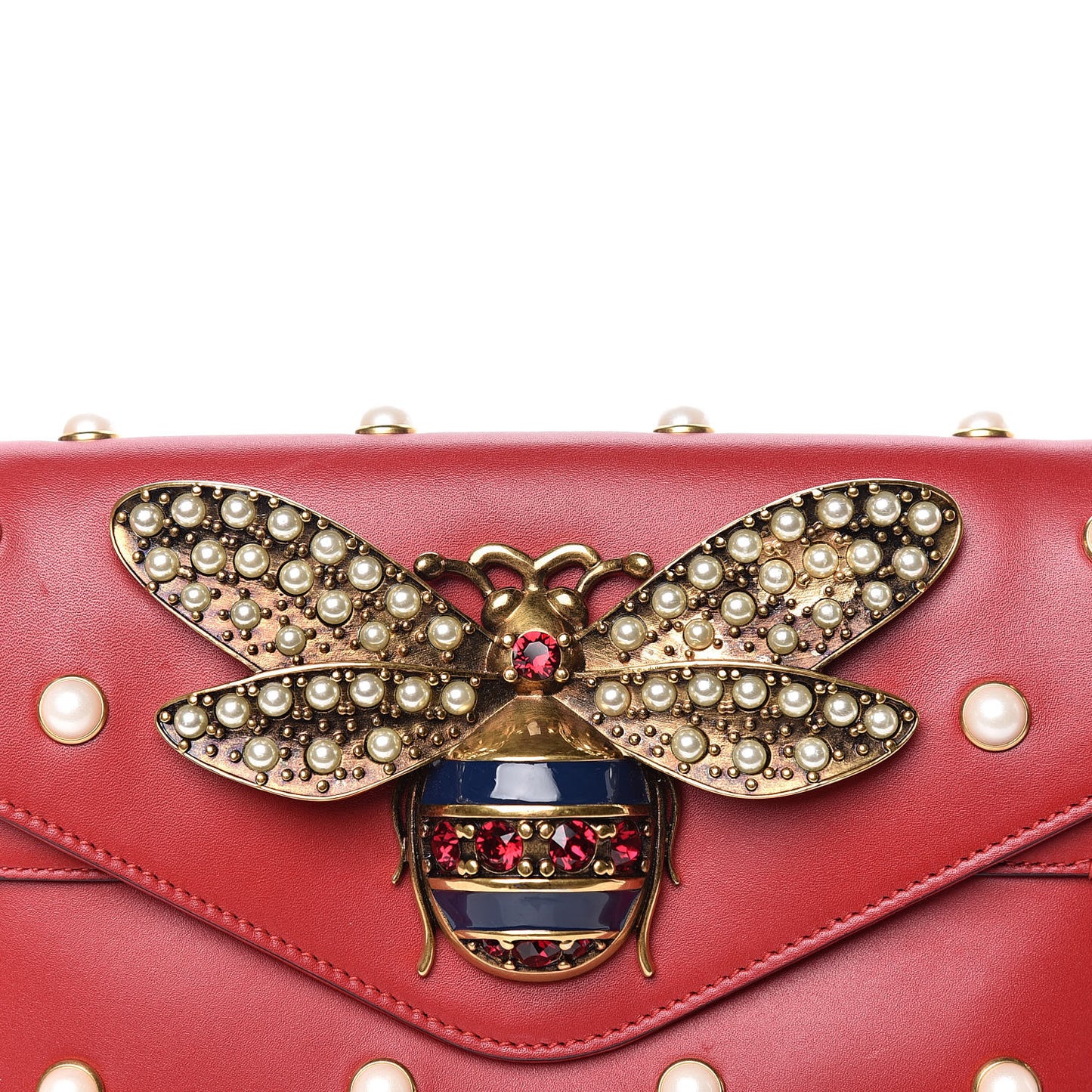 Nappa Pearl Studded Mini Queen Margaret Broadway Shoulder Bag Hibiscus Red