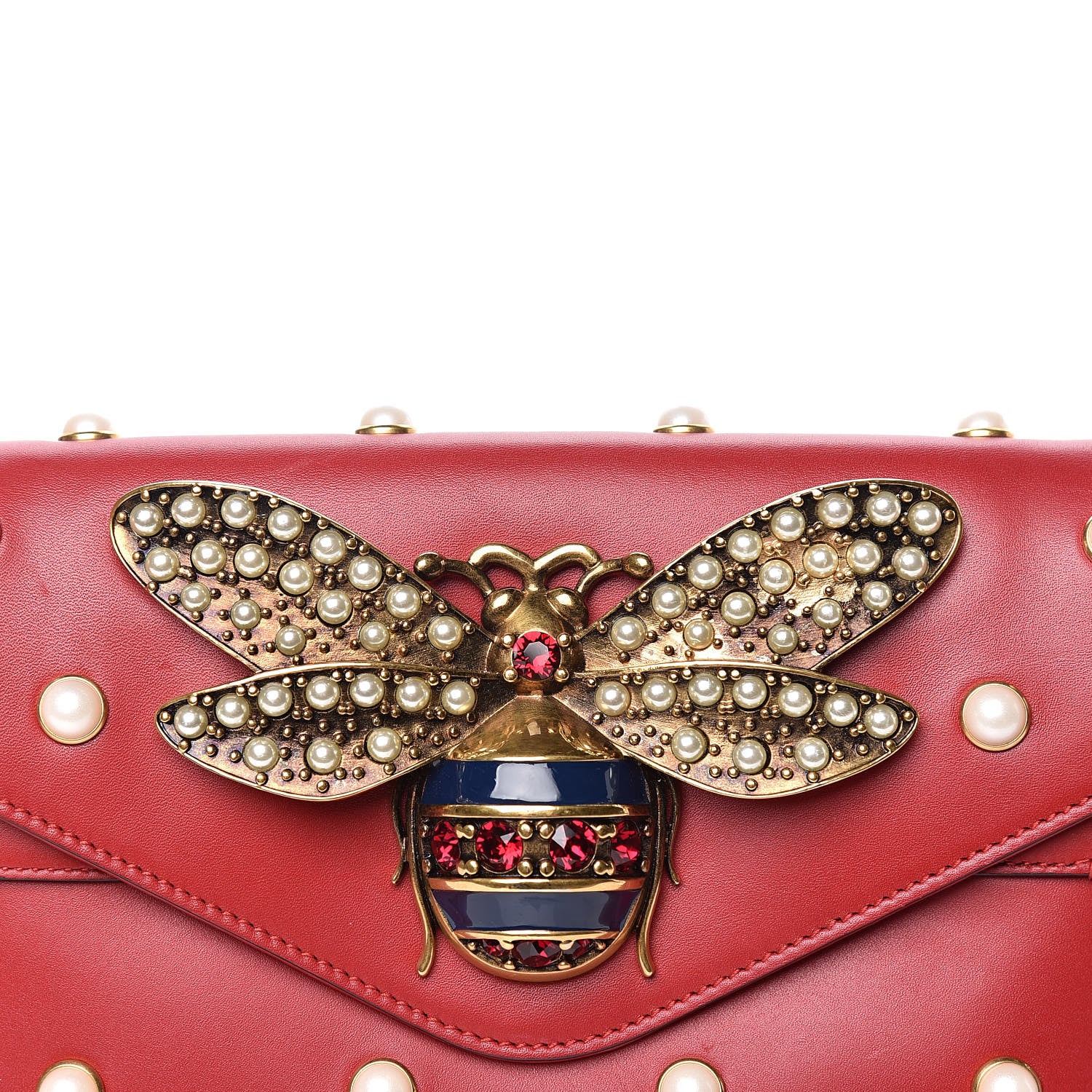 Gucci Nappa Pearl Studded Mini Queen Margaret Broadway Shoulder Bag Hibiscus Red 10 of 14