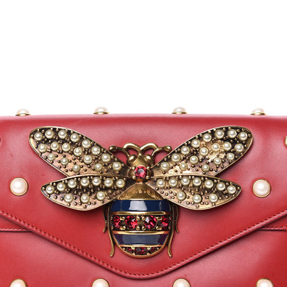 Gucci Nappa Pearl Studded Mini Queen Margaret Broadway Shoulder Bag Hibiscus Red 10 of 14