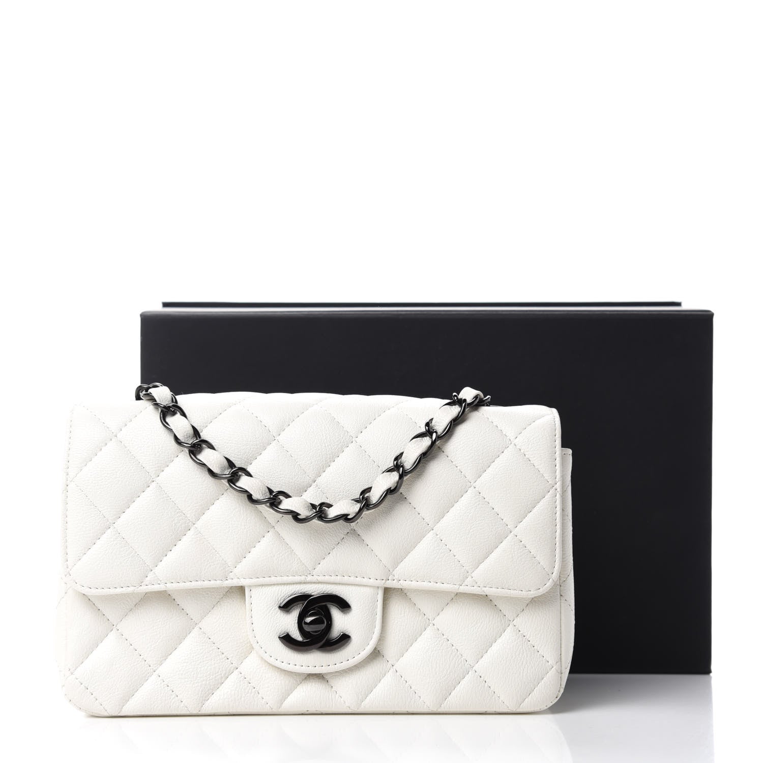 Chanel Crumpled Calfskin Quilted Mini Rectangular Flap White 11 of 11