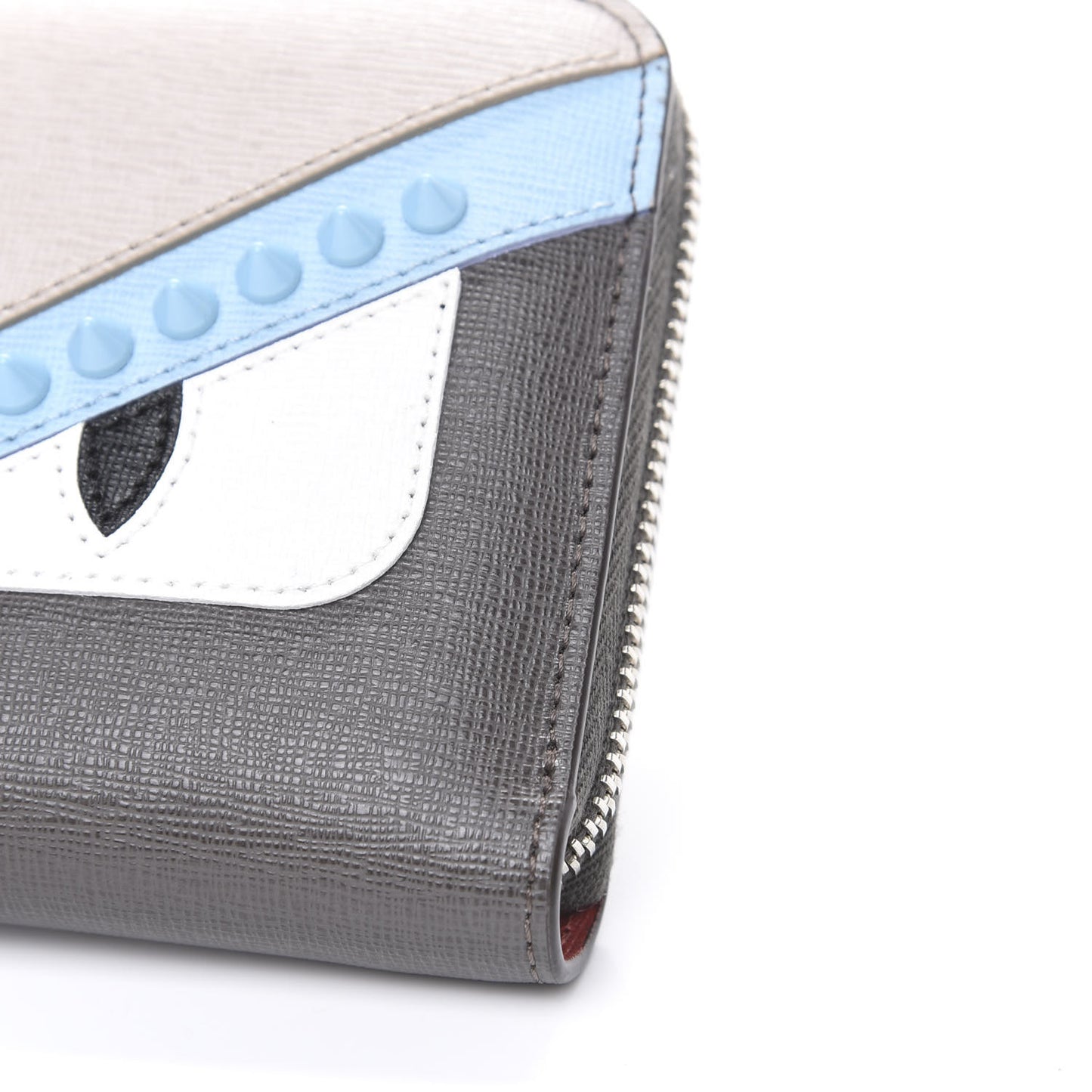 Vitello Elite Monster Eyes Studded Zip Around Wallet Carbone White Multicolor