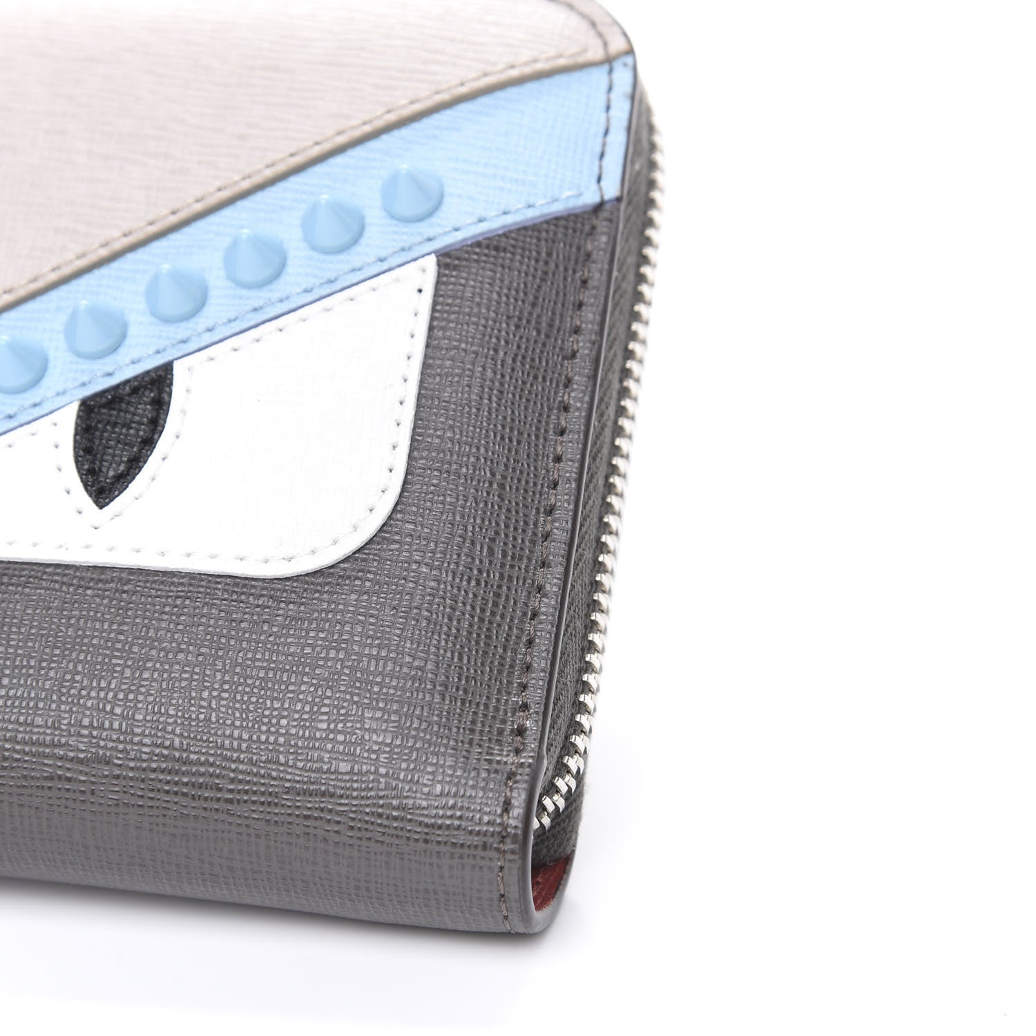 Fendi Vitello Elite Monster Eyes Studded Zip Around Wallet Carbone White Multicolor 8 of 9