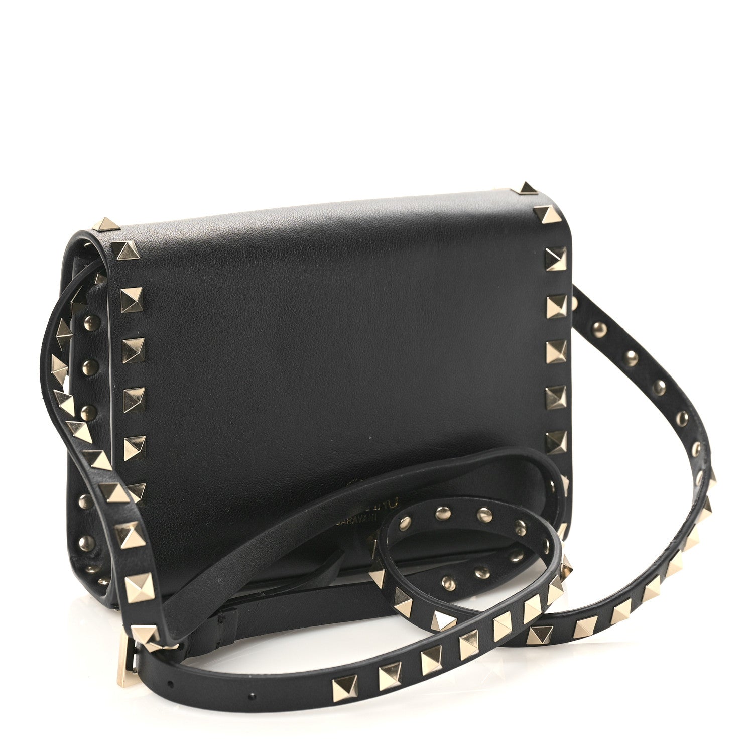 Valentino Garavani VALENTINO GARAVANI Vitello Mini Rockstud Flap Wallet on Strap Black 3 of 8