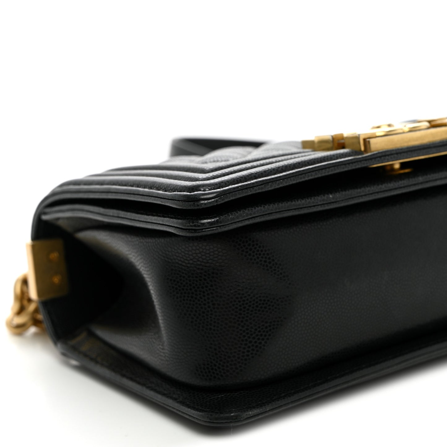 Shiny Caviar Quilted Small Top Handle Boy Flap Black