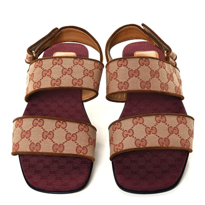 Gucci Canvas GG Monogram Mens Slingback Flat Sandals 9 Beige Ruggine Cuir 5 of 10