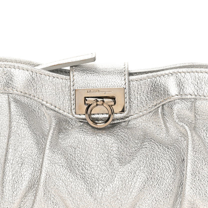 Salvatore Ferragamo Metallic Calfskin Small Gancini Clutch Silver 15 of 16