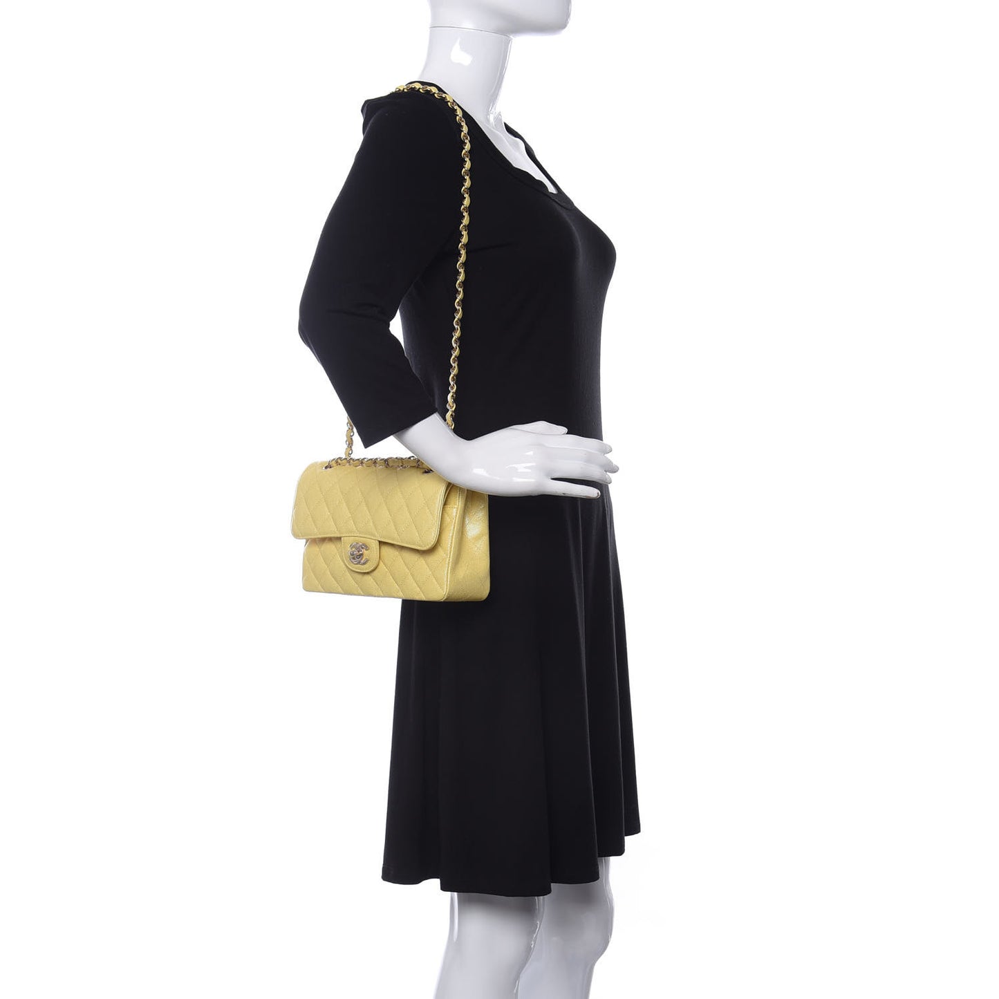 Iridescent Caviar Quilted Small Double Flap Yellow