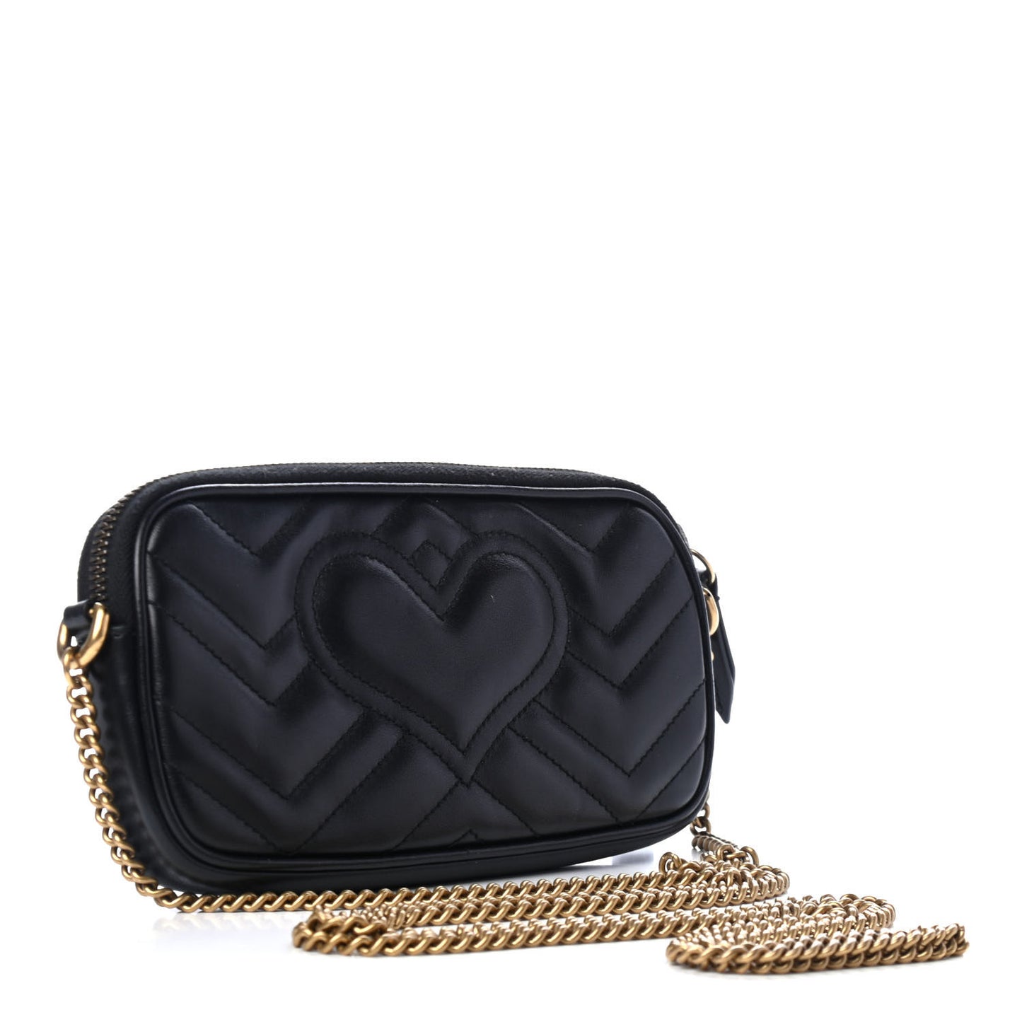 Calfskin Matelasse Mini GG Marmont Chain Crossbody Bag Black