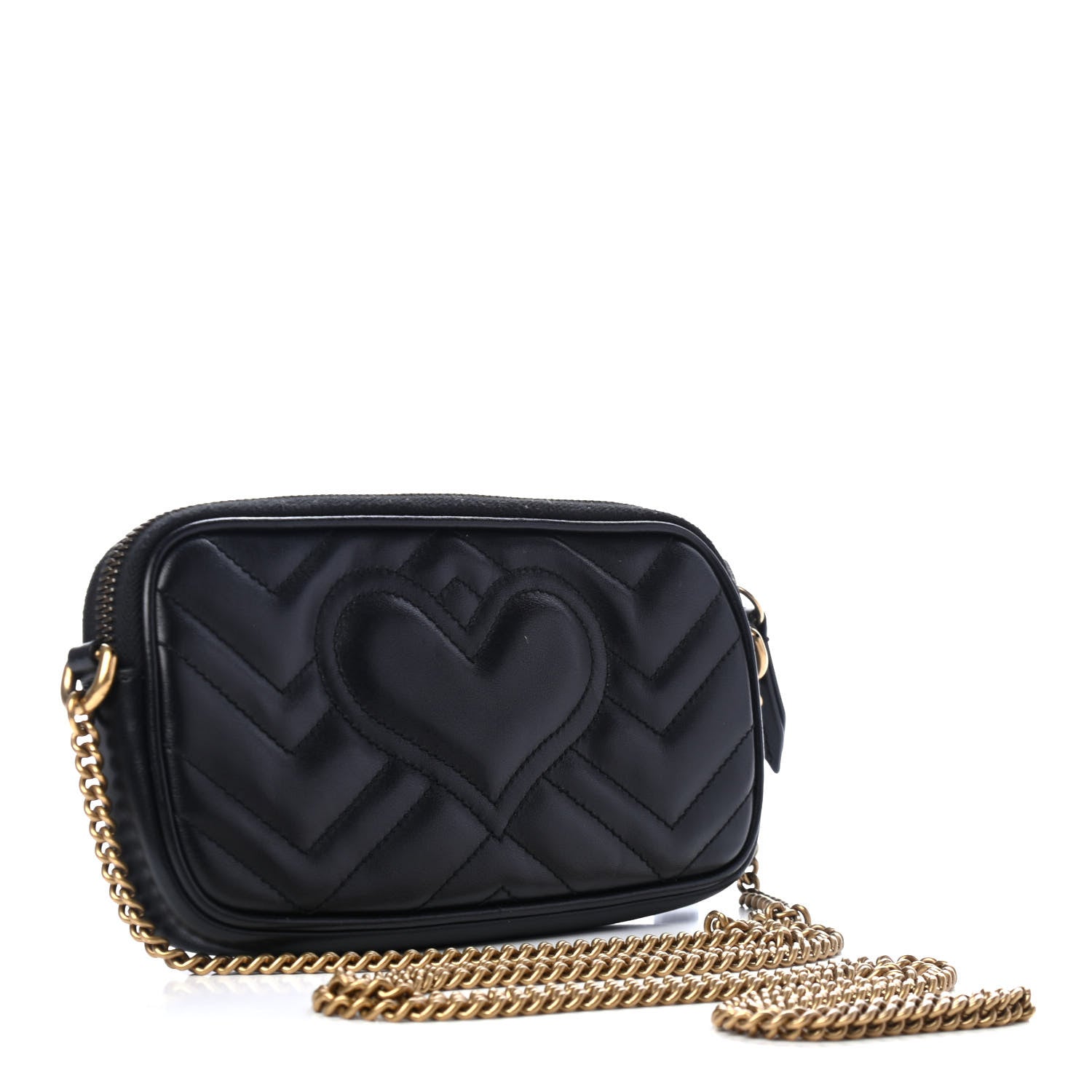Gucci Calfskin Matelasse Mini GG Marmont Chain Crossbody Bag Black 2 of 5