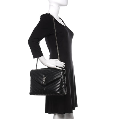 Saint Laurent Calfskin Y Quilted Monogram Medium Loulou Chain Satchel Black 2 of 9