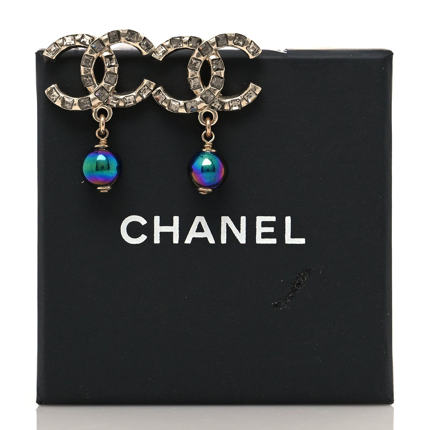 Chanel Metal Pearl Crystal CC Drop Earrings Gold Purple Gray 5 of 5