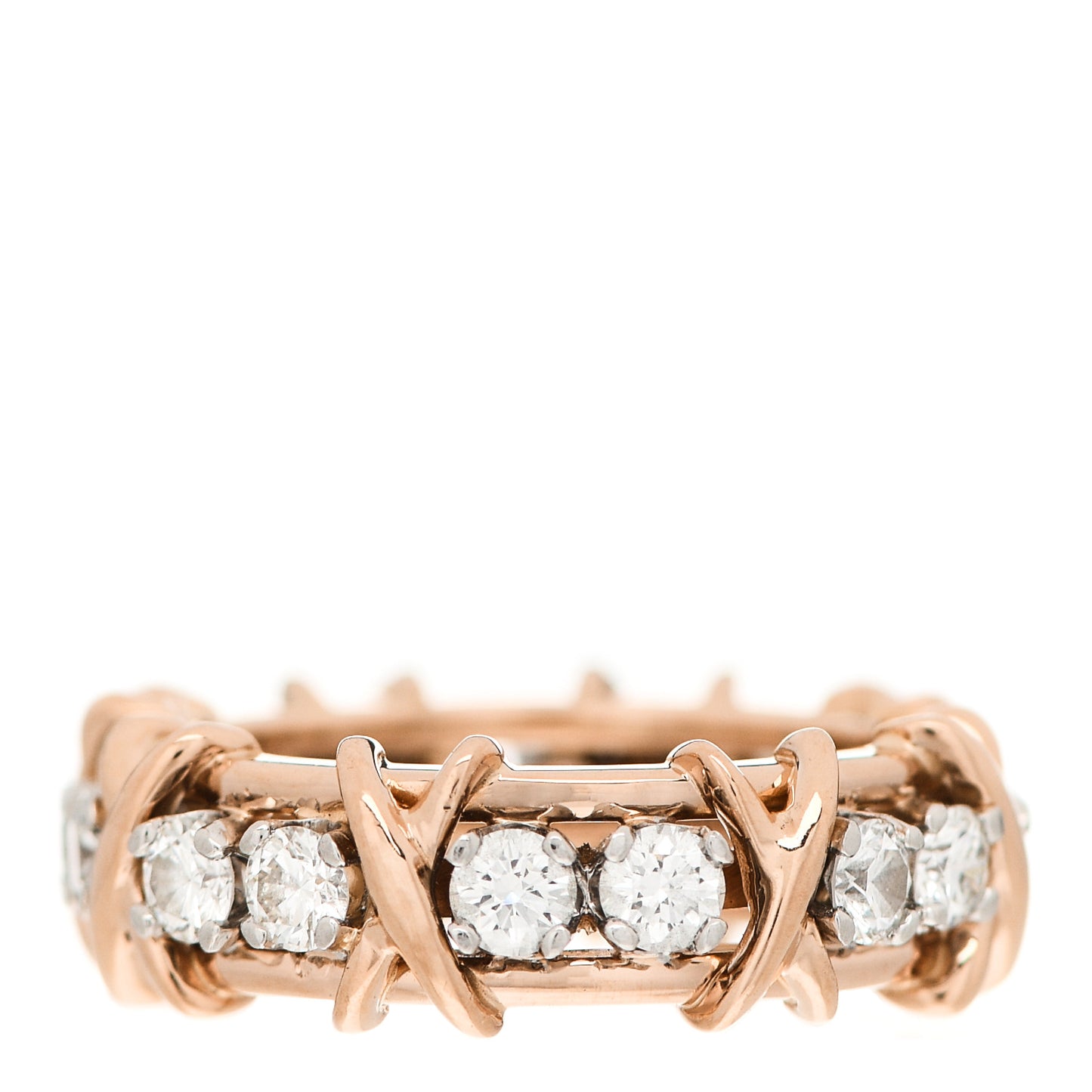 18K Rose Gold Platinum Diamond Schlumberger Sixteen Stone Ring 48 4.5