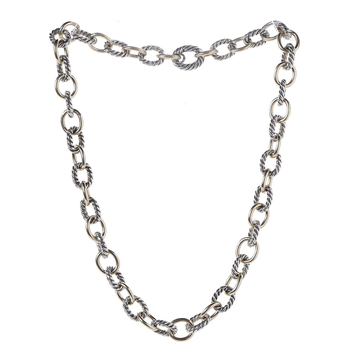 Sterling Silver 18K Yellow Gold 10mm Medium Oval Link Necklace