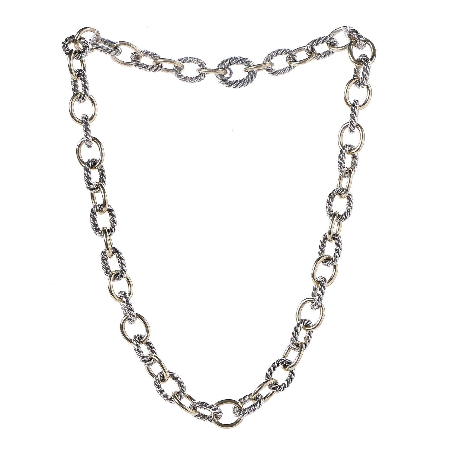 David Yurman Sterling Silver 18K Yellow Gold 10mm Medium Oval Link Necklace 3 of 5