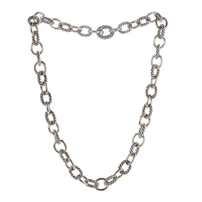 David Yurman Sterling Silver 18K Yellow Gold 10mm Medium Oval Link Necklace 3 of 5