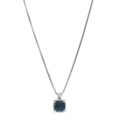 David Yurman Sterling Silver Diamond Blue Topaz 9mm Chatelaine Pave Bezel Pendant Necklace 1 of 4