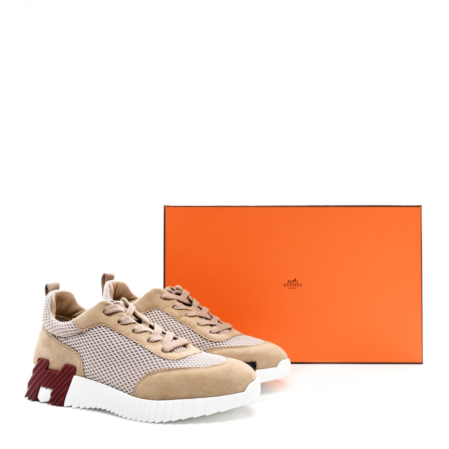Hermes Air Mesh Suede Goatskin Bouncing Sneakers 39 Beige Argile 9 of 9