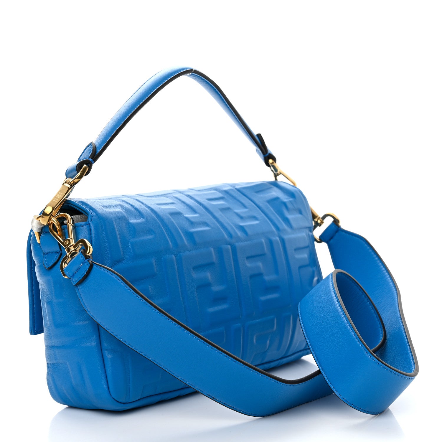 Fendi Nappa FF 1974 Embossed Baguette Blue Royal 3 of 10
