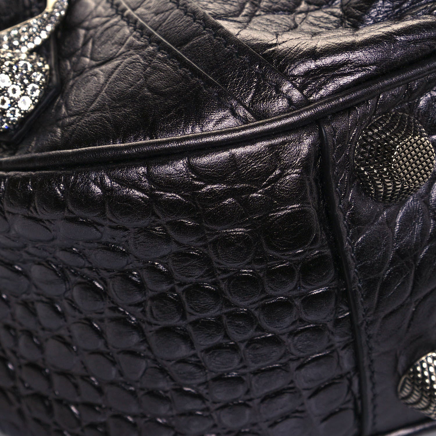 Balenciaga Metallic Calfskin Crocodile Embossed Crystal Small Le Cagole Shoulder Bag Gunmetal 8 of 12