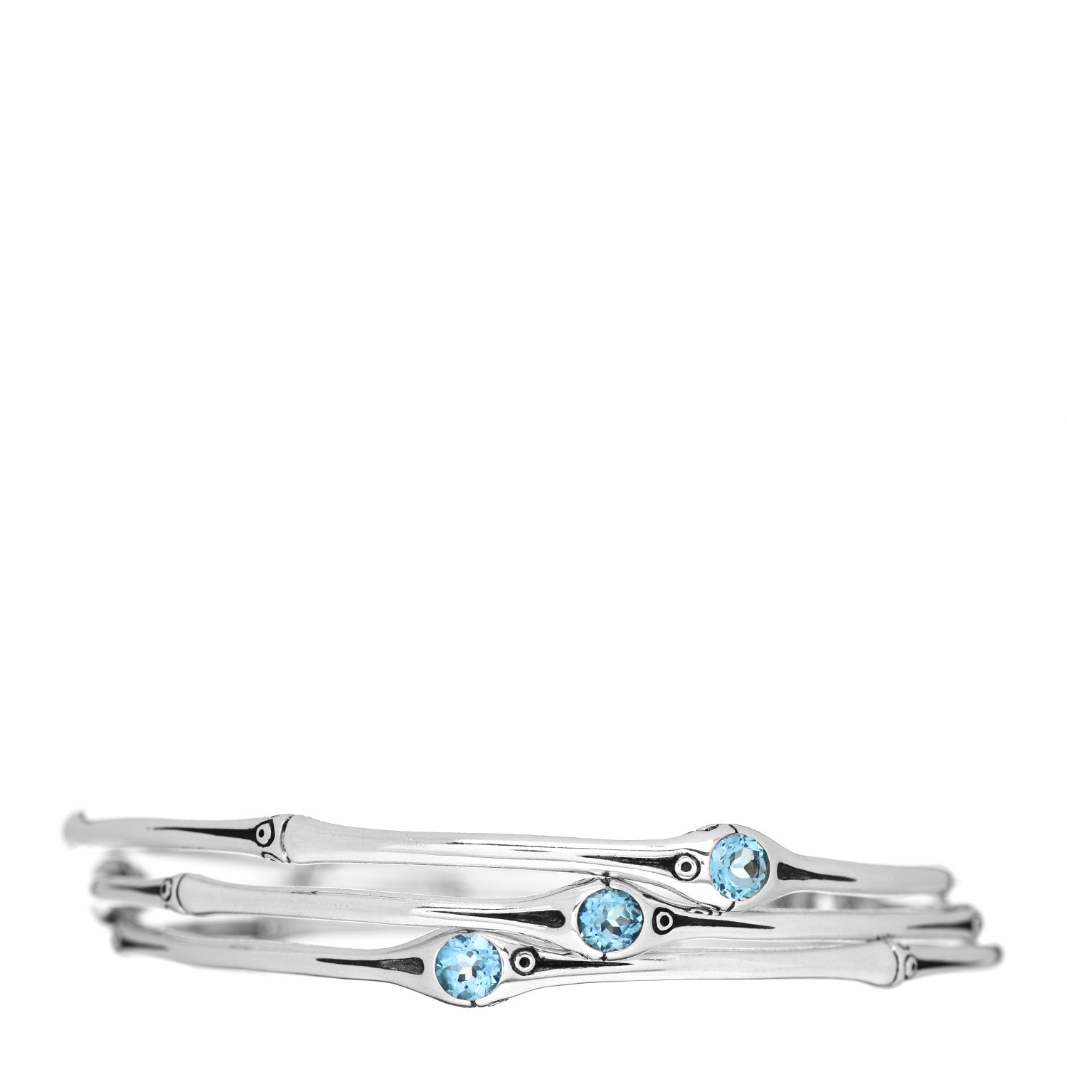 John Hardy Sterling Silver Blue Topaz Bamboo Bangle Bracelet Set of 3 1 of 3