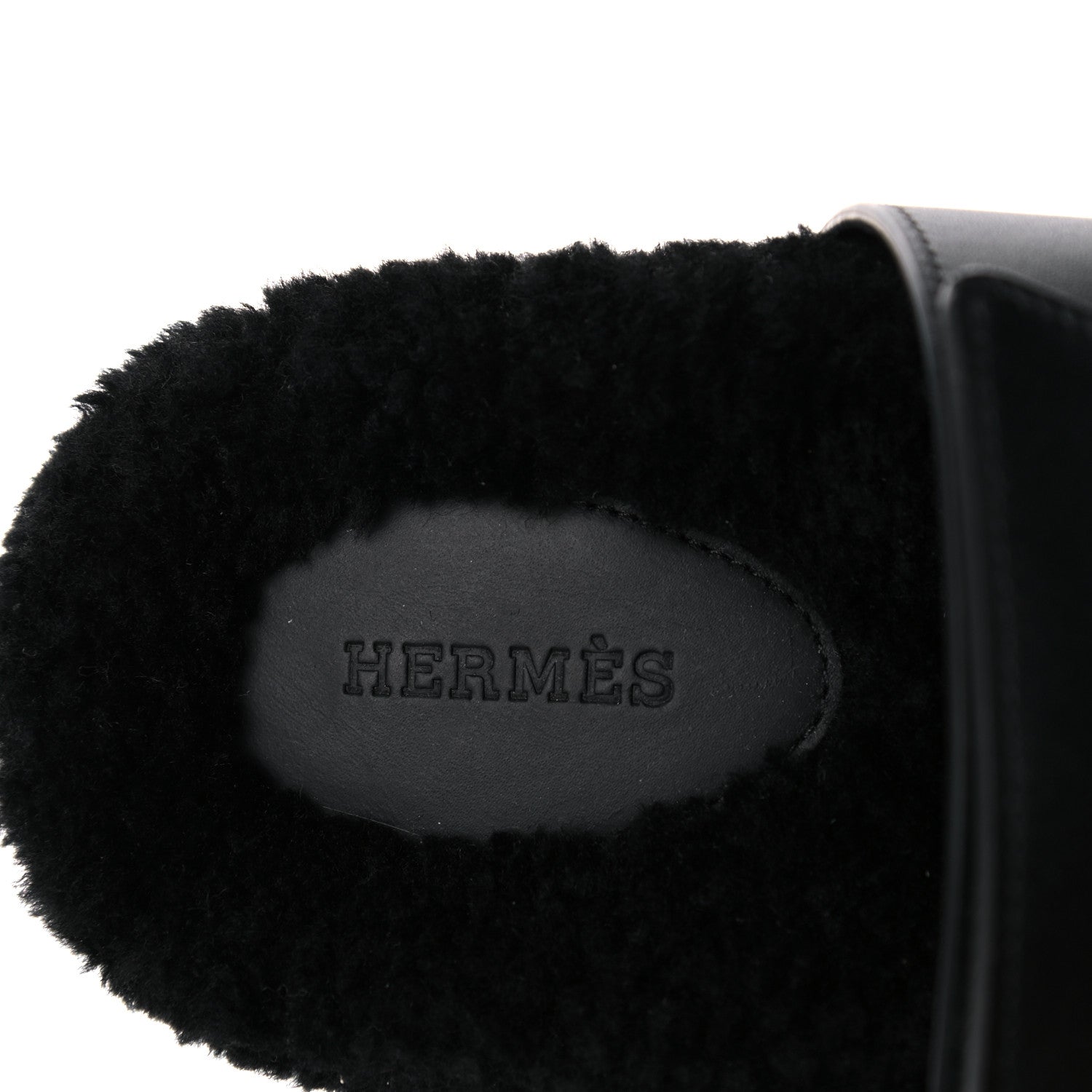 Hermes Calfskin Woolskin Womens Chypre Sandals 37 Black 7 of 11