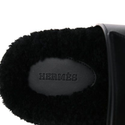 Hermes Calfskin Woolskin Womens Chypre Sandals 37 Black 7 of 11