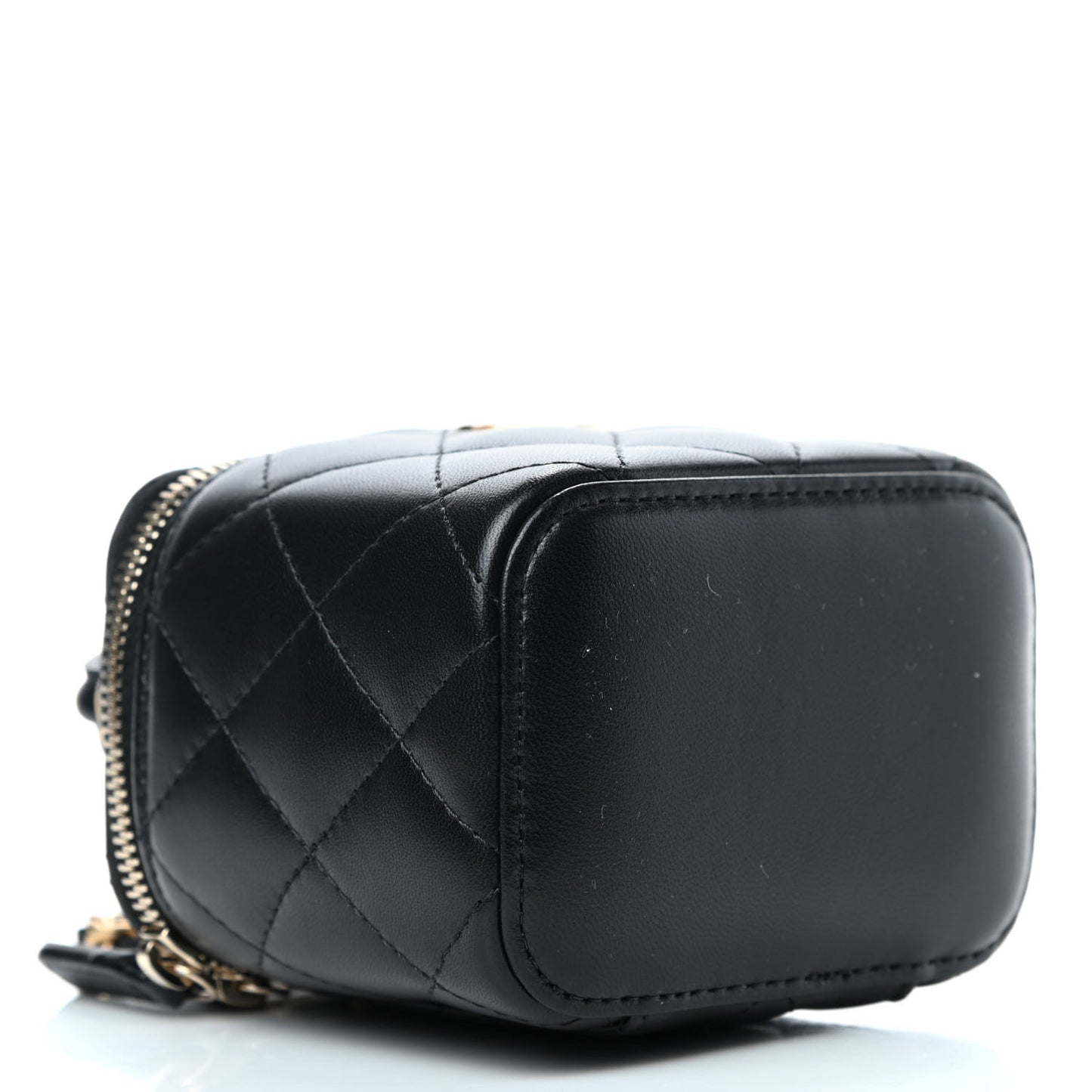 Lambskin Quilted Top Handle Mini Vanity Case With Chain Black