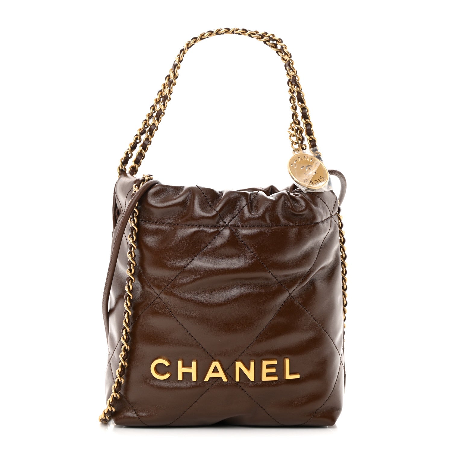 Chanel Shiny Calfskin Quilted Mini Chanel 22 Brown 1 of 11