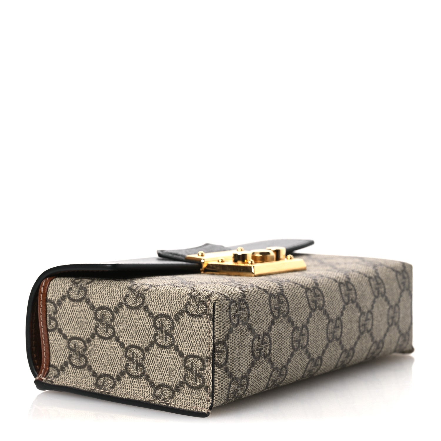 Gucci GG Supreme Monogram Calfskin Mini Padlock Top Handle Shoulder Bag Beige Black Cuir 4 of 13