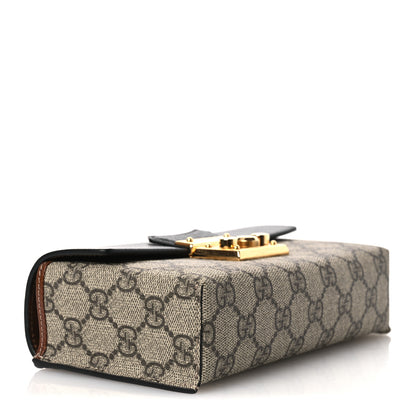 Gucci GG Supreme Monogram Calfskin Mini Padlock Top Handle Shoulder Bag Beige Black Cuir 4 of 13