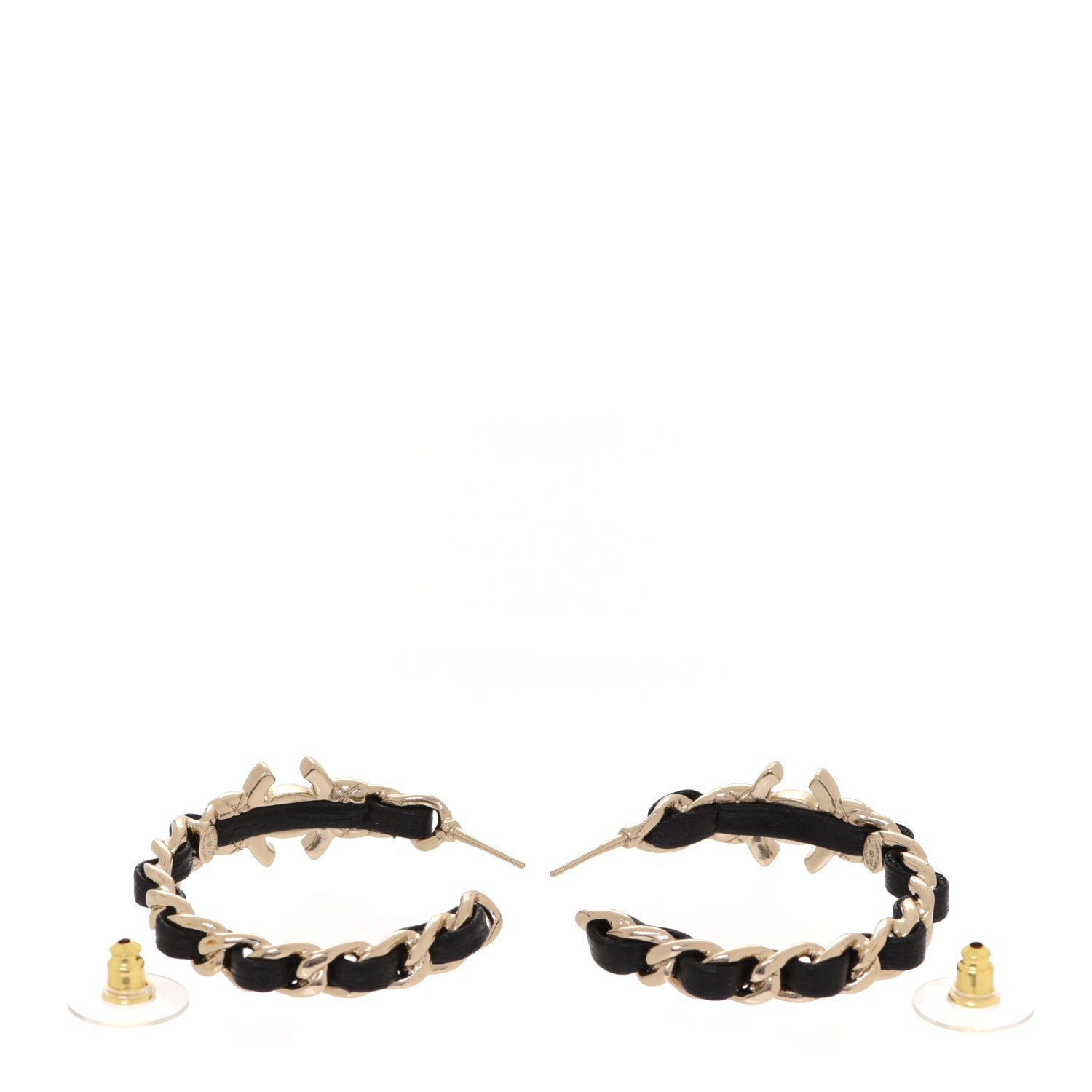 Chanel Metal Lambskin Quilted CC Turnlock Chain Hoop Earrings Gold Black 3 of 5