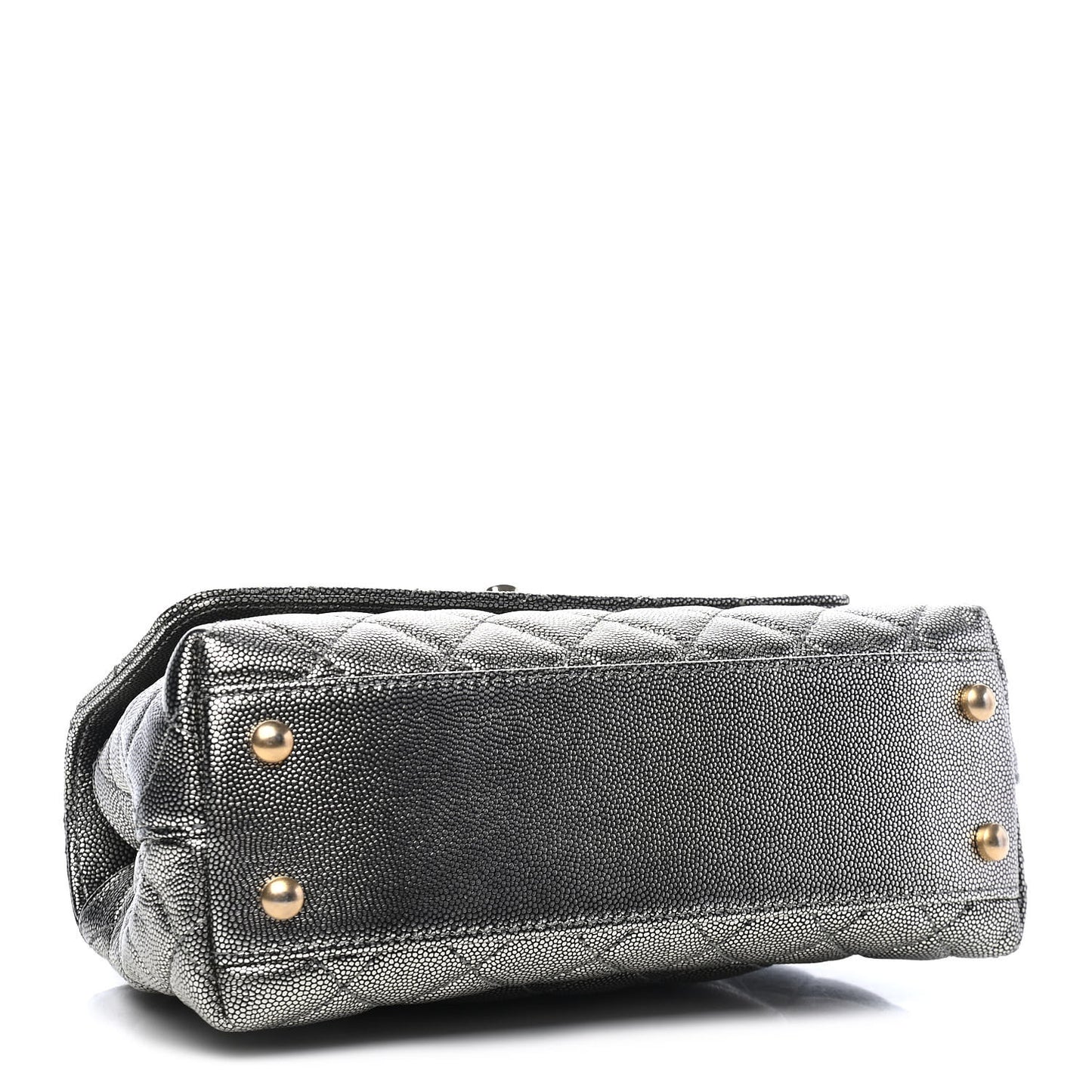 Metallic Caviar Quilted Mini Coco Handle Flap Silver
