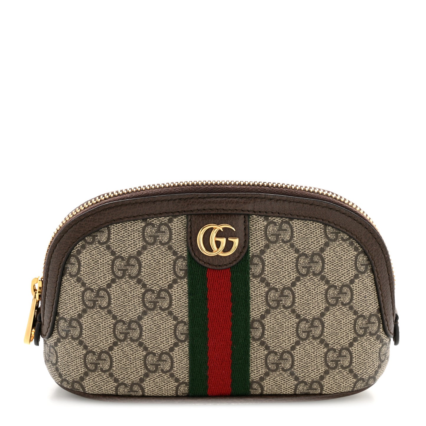 GG Supreme Monogram Textured Calfskin Web Medium Ophidia Cosmetic Case Beige Ebony New Acero