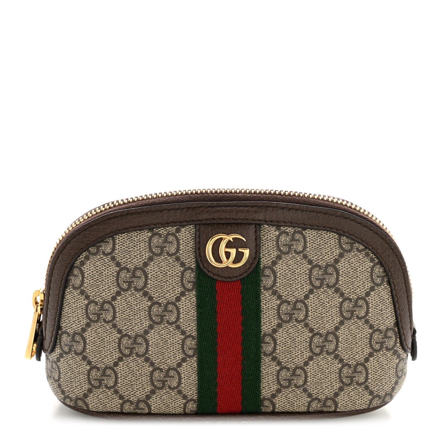 Gucci GG Supreme Monogram Textured Calfskin Web Medium Ophidia Cosmetic Case Beige Ebony New Acero 1 of 9