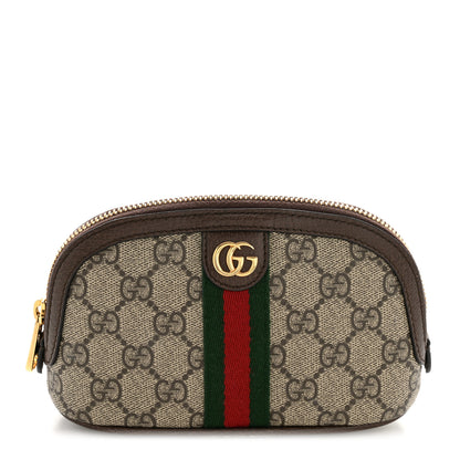 Gucci GG Supreme Monogram Textured Calfskin Web Medium Ophidia Cosmetic Case Beige Ebony New Acero 1 of 9