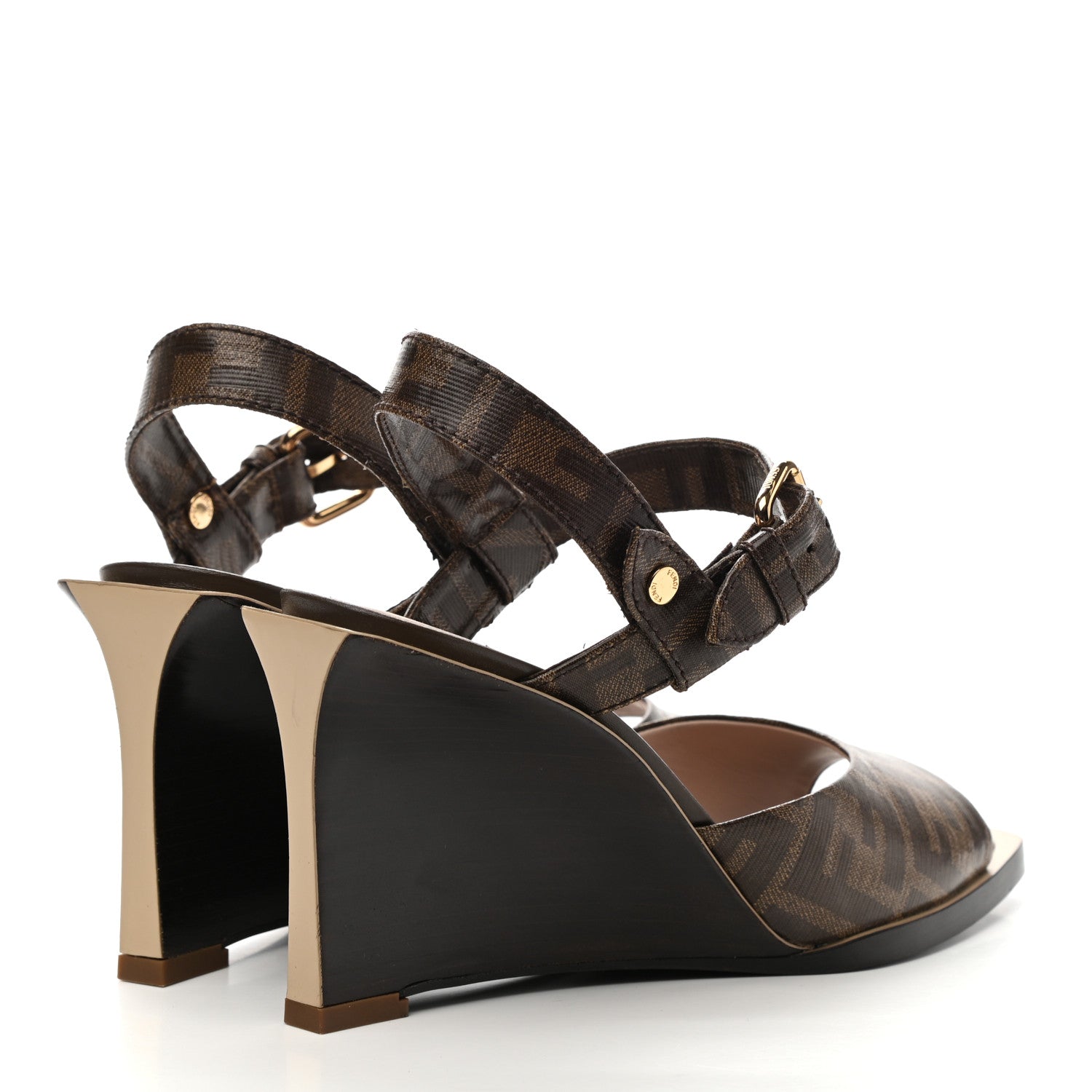 Fendi Glazed Fabric FF Wedge Sandals 37 Tobacco Moro 4 of 7