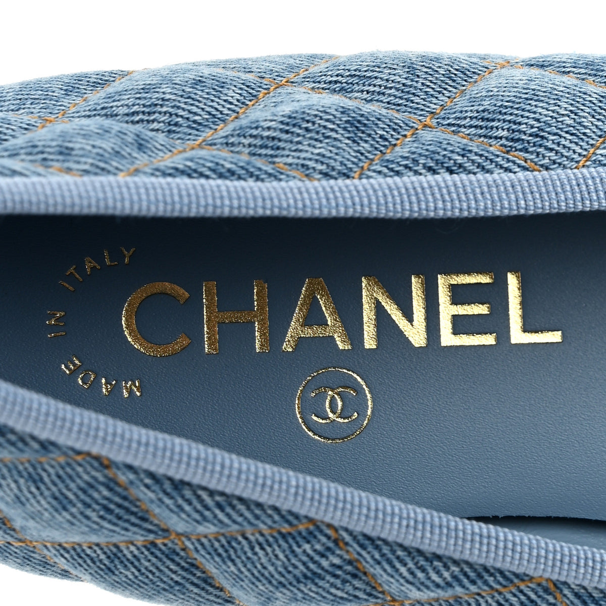 Chanel Denim Quilted CC Cap Toe Ballerina Flats 38.5 Light Blue 7 of 10
