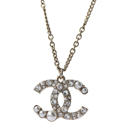Chanel Pearl Crystal CC Pendant Necklace Gold 4 of 5