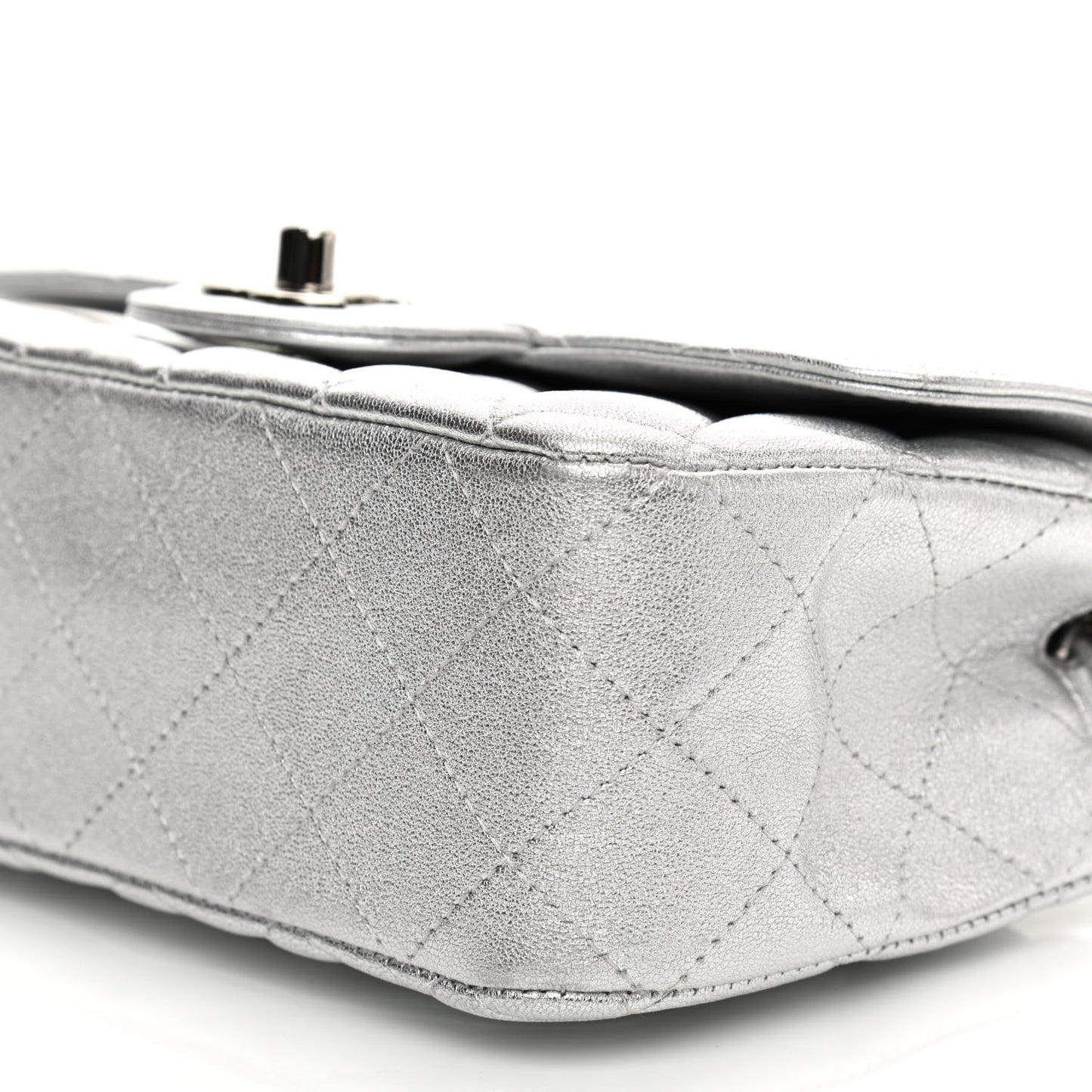 Metallic Lambskin Quilted Mini Rectangular Flap Silver