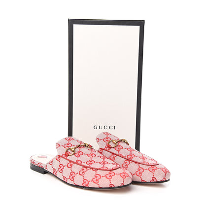 Gucci Canvas GG Monogram Horsebit Womens Princetown Slippers 38.5 Gardenia Hibiscus Red 9 of 9