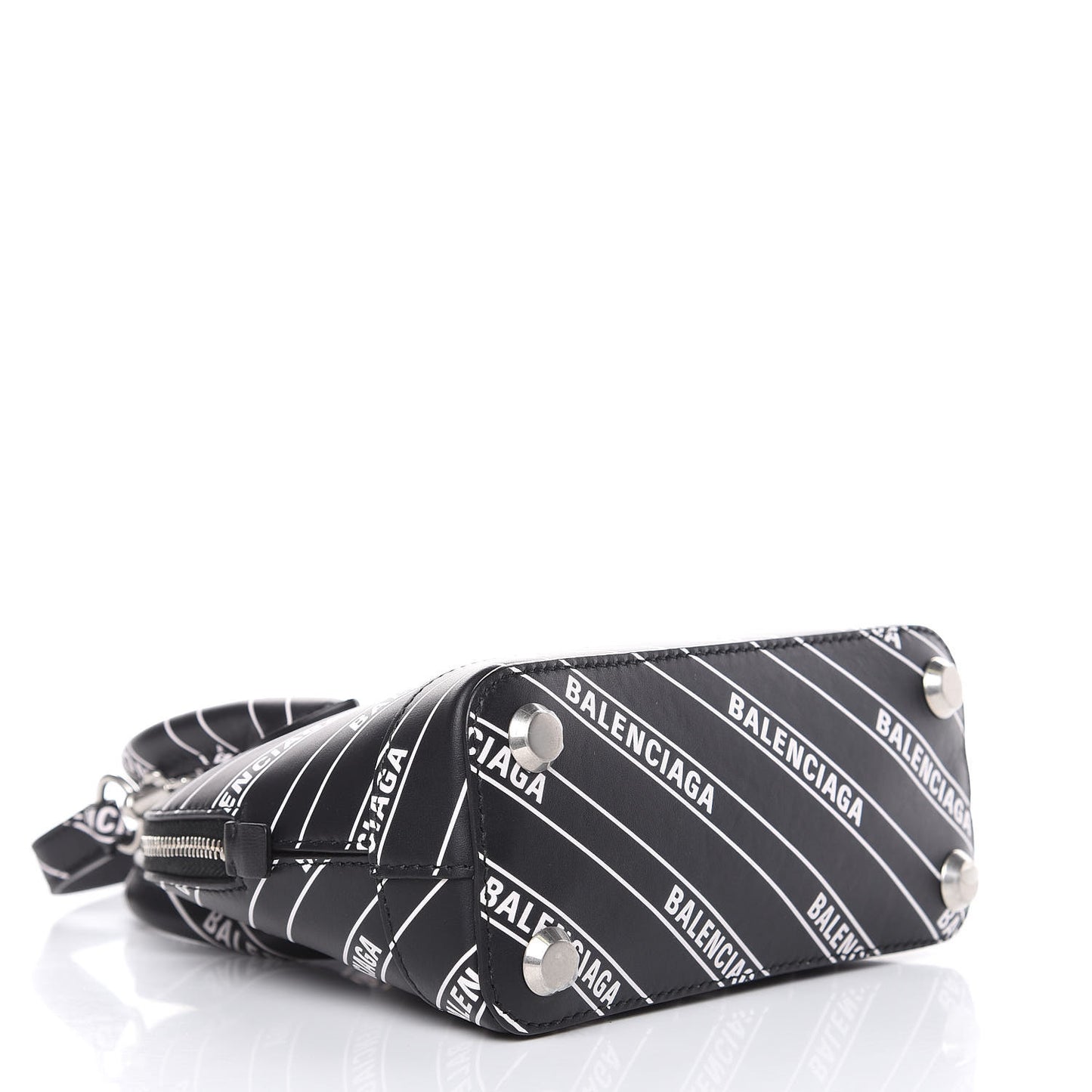 Calfskin Diagonal Allover Logo Print XXS Ville Top Handle Bag Black White