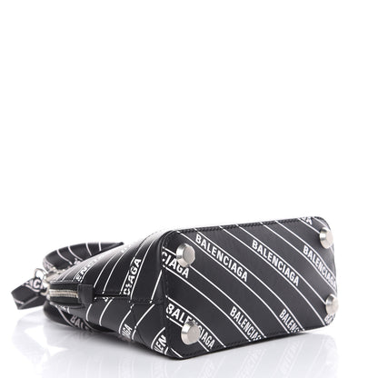 Balenciaga Calfskin Diagonal Allover Logo Print XXS Ville Top Handle Bag Black White 4 of 9