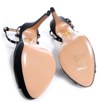 FASHIONPHILE CHARLOTTEOLYMPIACrepeSatinParisAnkleStrapPlatformSandals38Black 4 of 7